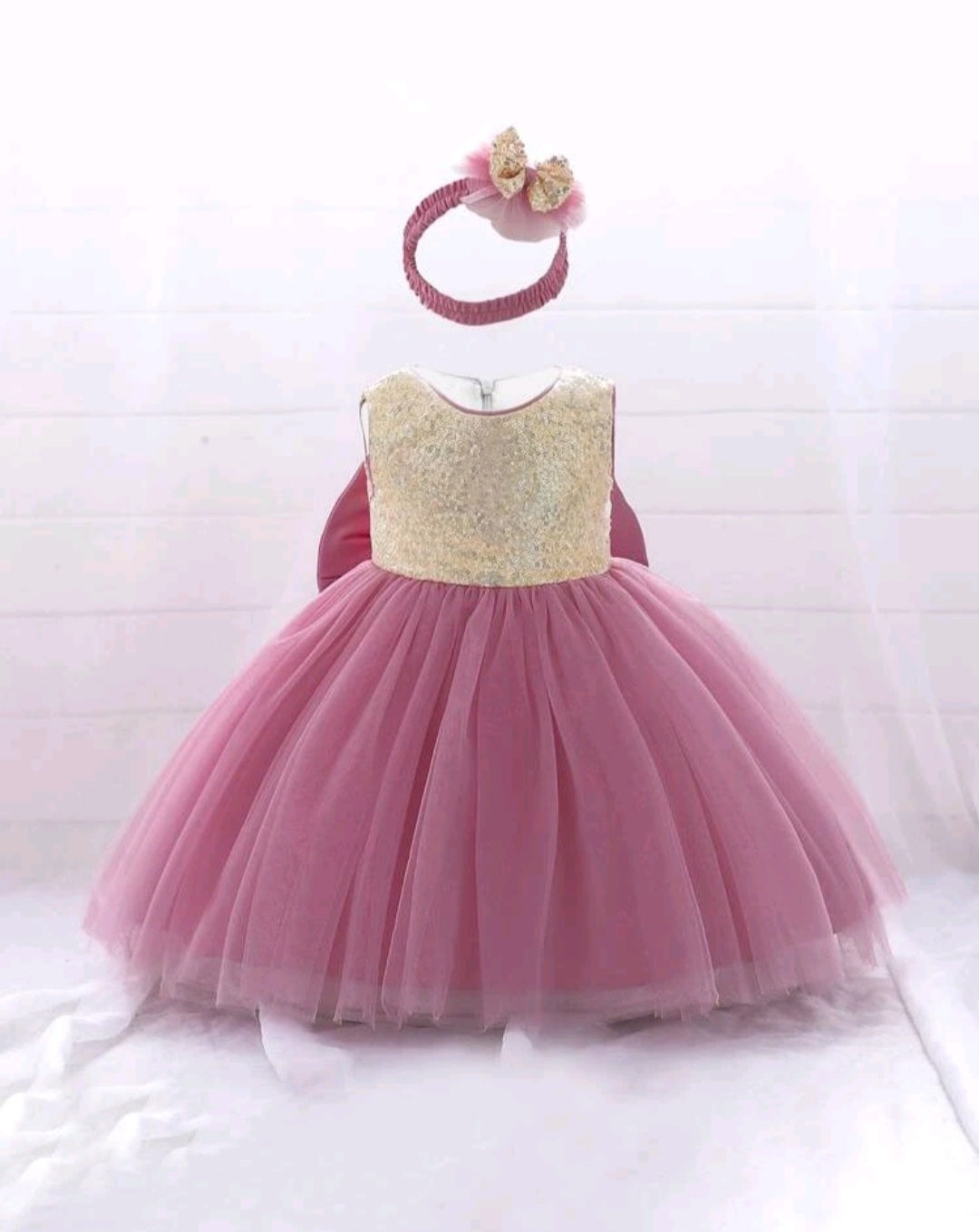 Gold / Dusty Pink Special Occasions Dress with Headband #1001185