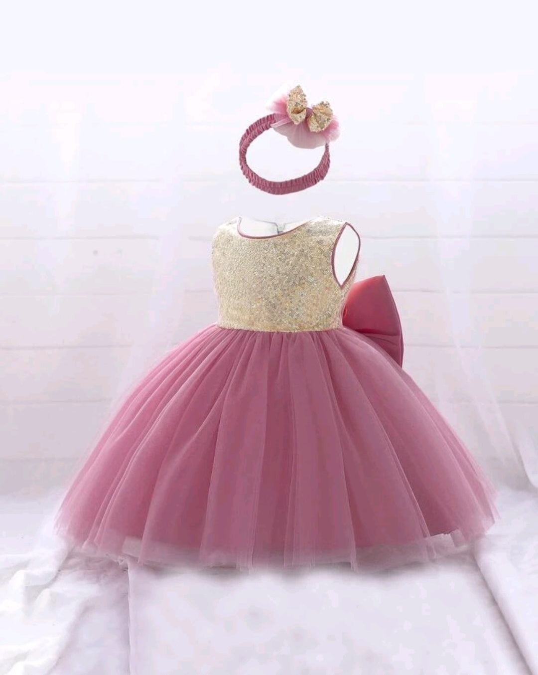 Gold / Dusty Pink Special Occasions Dress with Headband #1001185