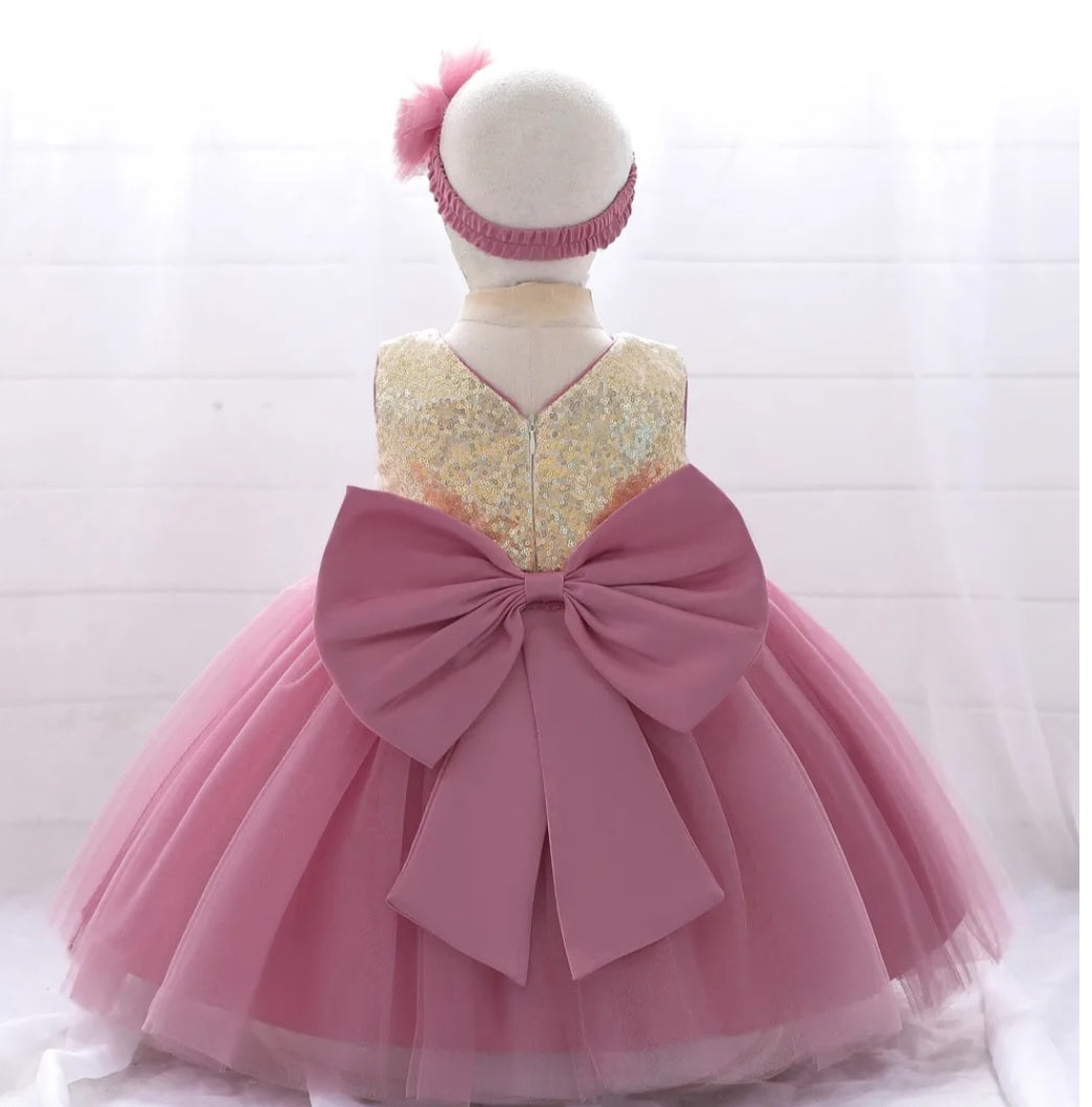 Gold / Dusty Pink Special Occasions Dress with Headband #1001185