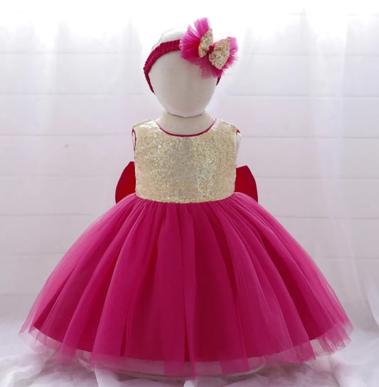 Cerise Pink and Gold Sequins Special Occasions Dress with Headband  #100026