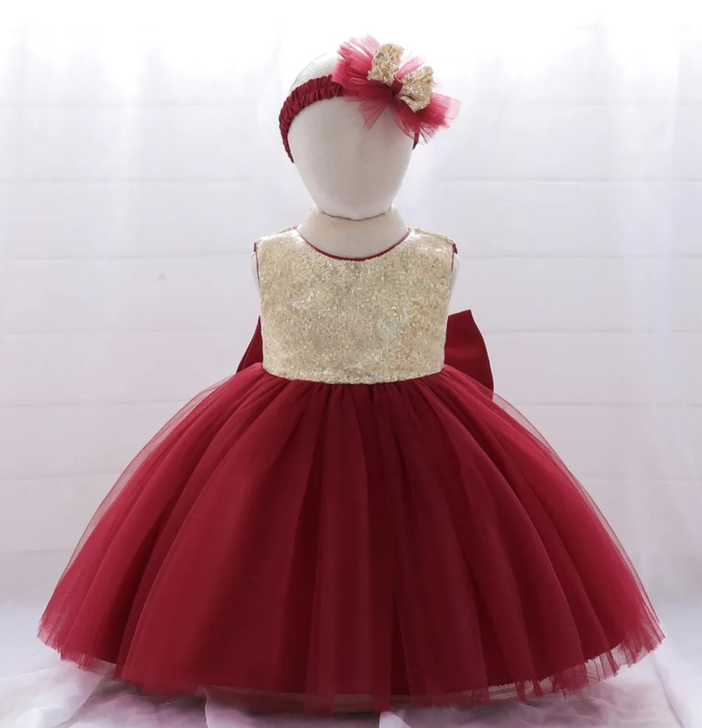 Gold / Maroon Special Occasions Dress with Headband  #100031