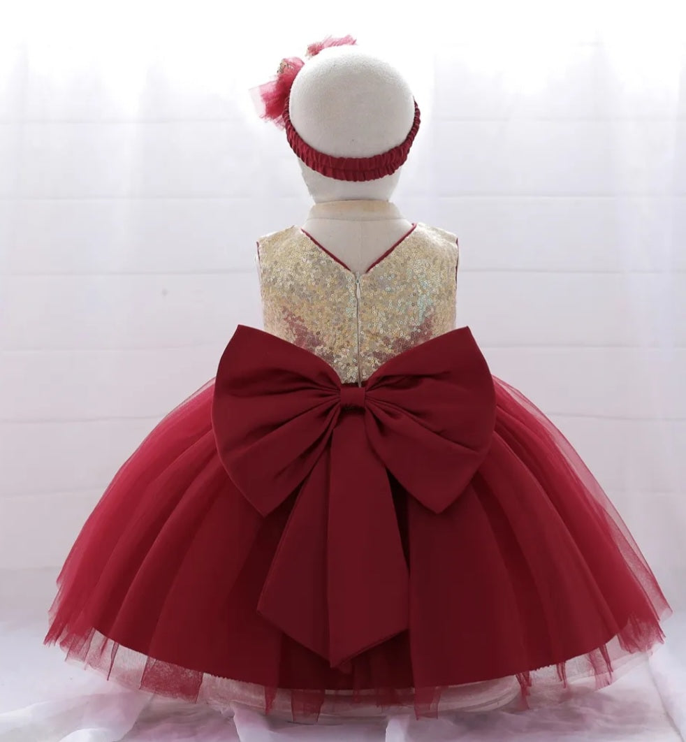 Gold / Maroon Special Occasions Dress with Headband  #100031