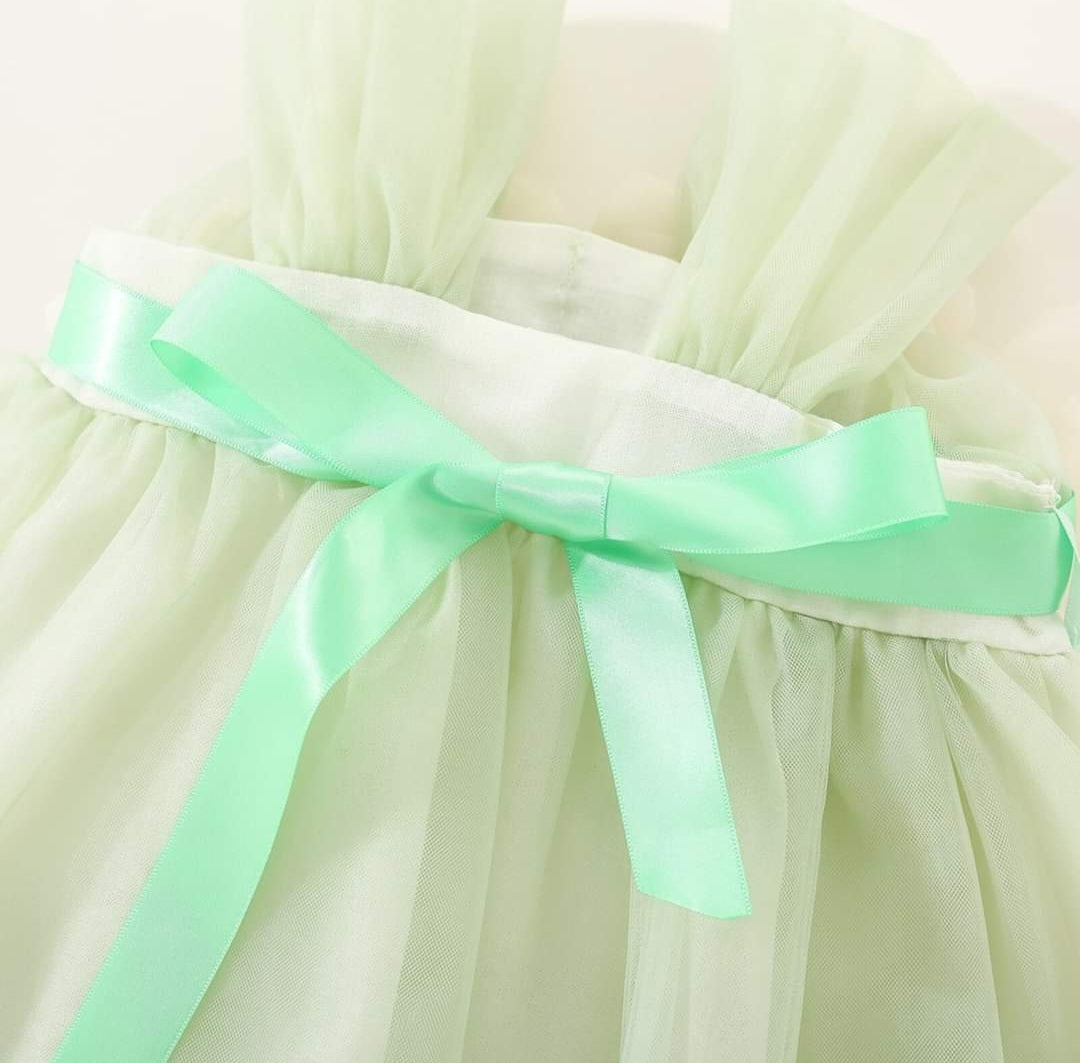 Chai Green Tulle Dress with Floral Detail #1001177