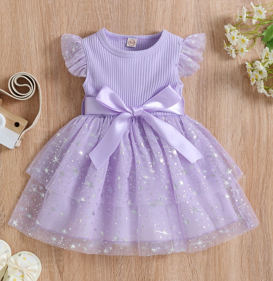 Purple Sparkle Dress with Bow or Belt #100071