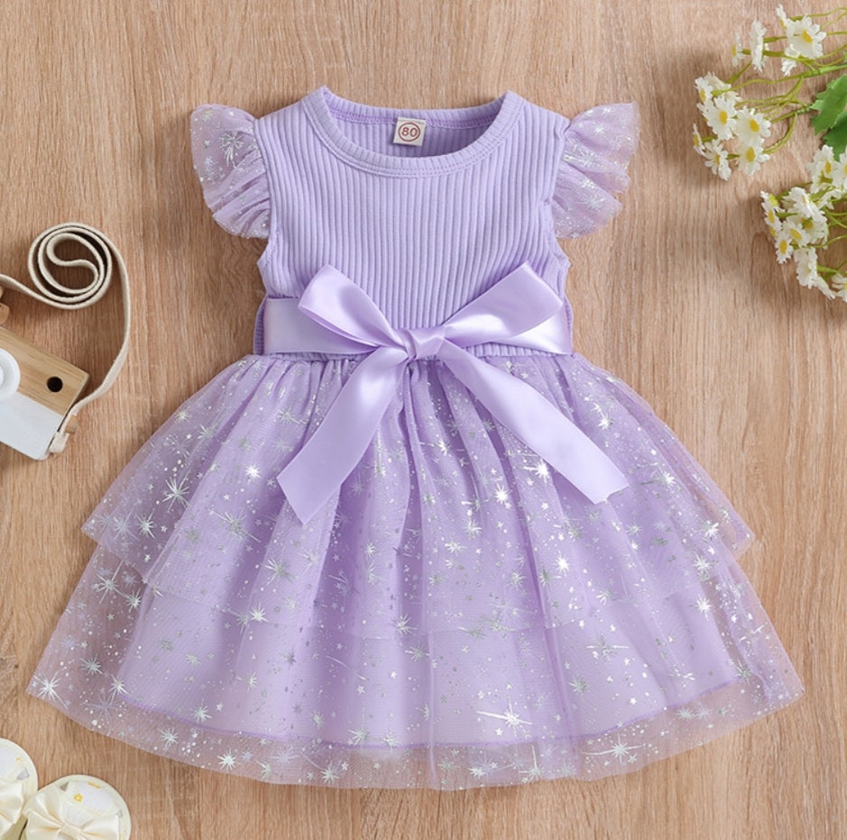 Purple Sparkle Dress with Bow or Belt #100071