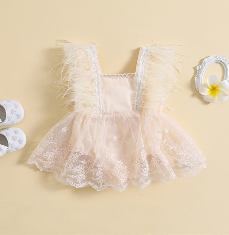 Ivory Feather Romper  with Lace Detail #1000241