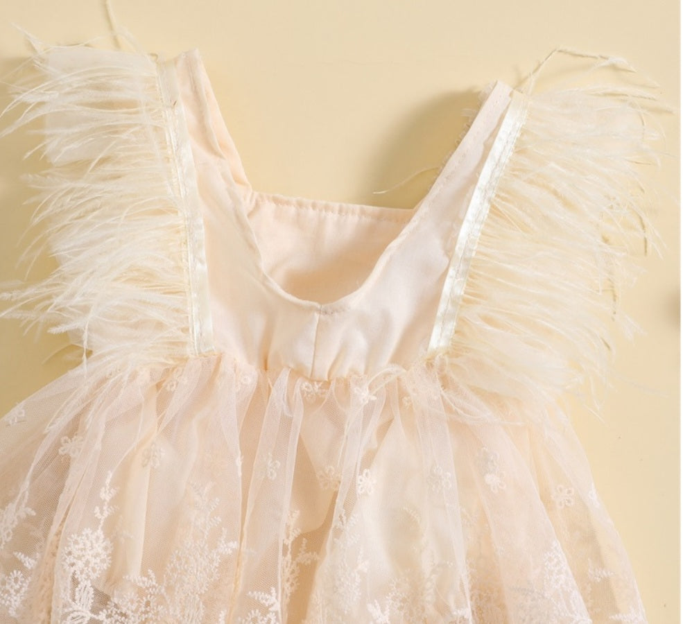 Ivory Feather Romper  with Lace Detail #1000241