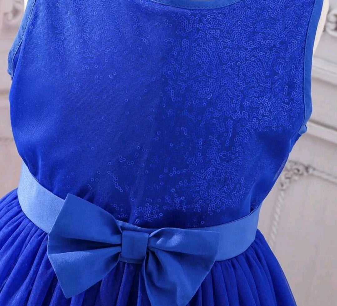 Royal Blue Sequins Bust Tulle Dress with Belt/Headband #100083