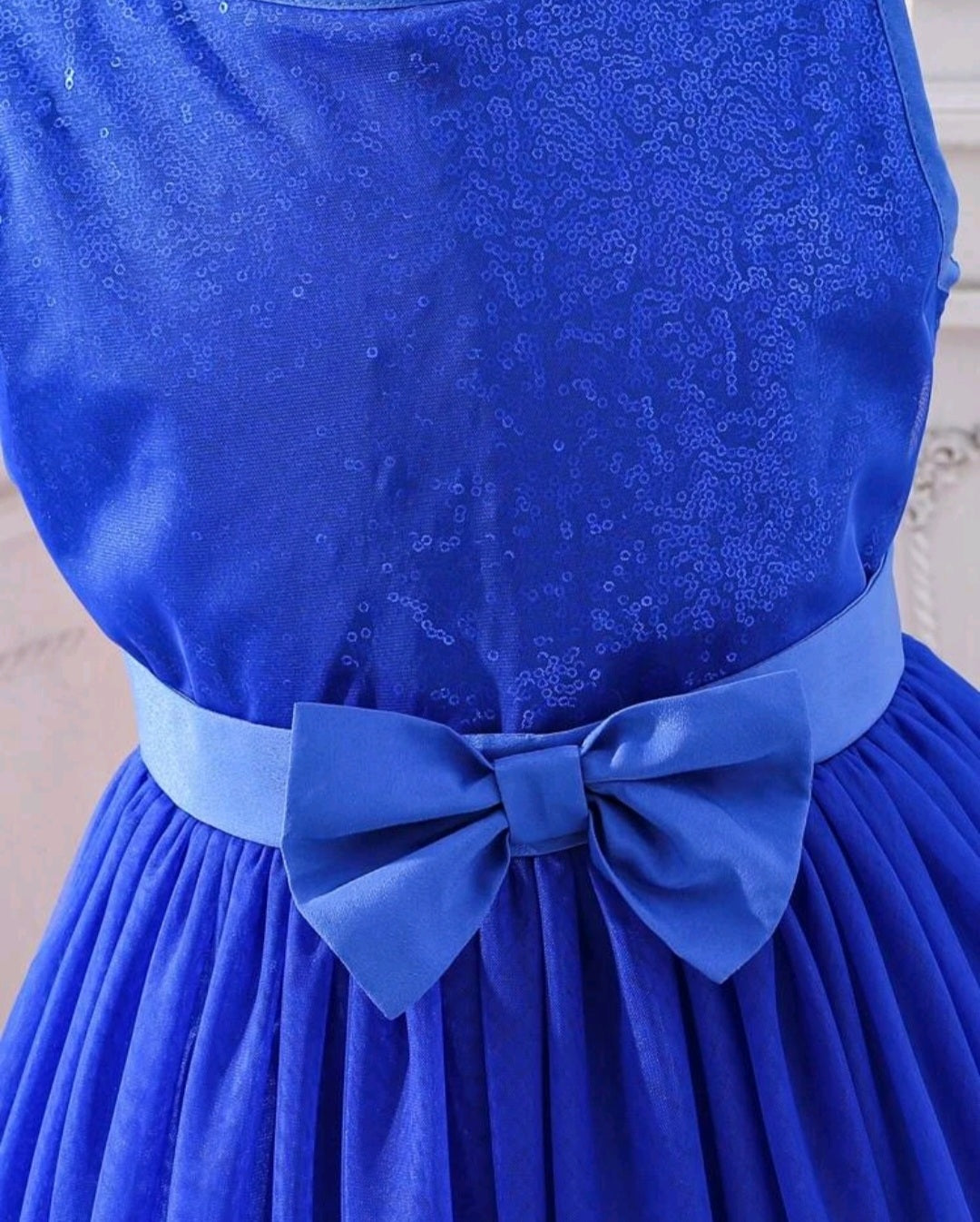 Royal Blue Sequins Bust Tulle Dress with Belt/Headband #100083