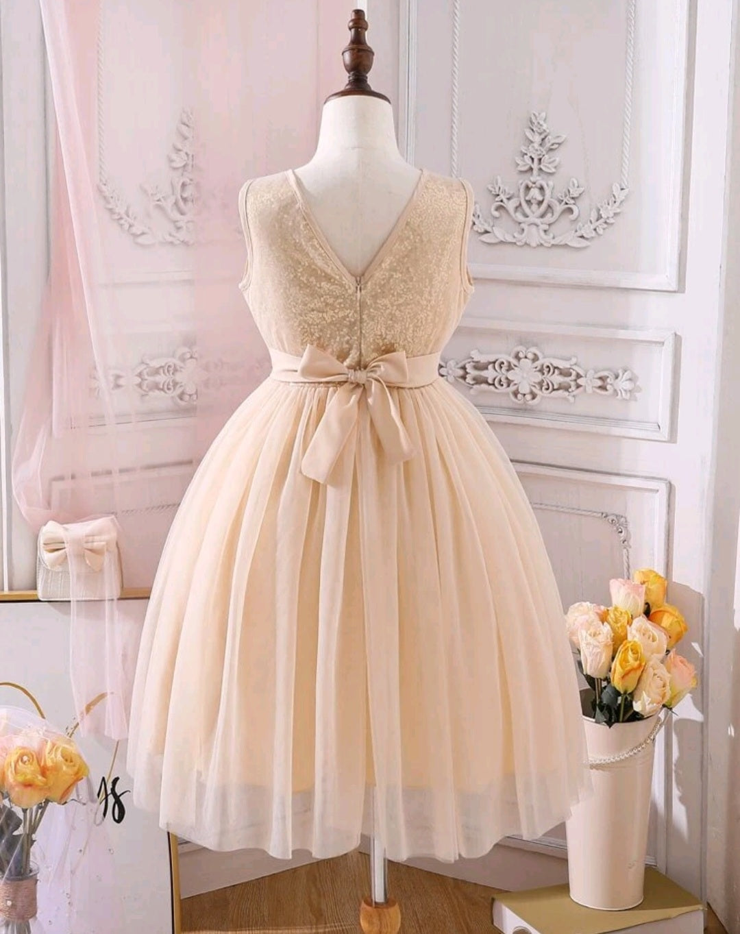 Cream Sequins Bust Special Occasions Tulle Dress and Belt / Headband  #1000260