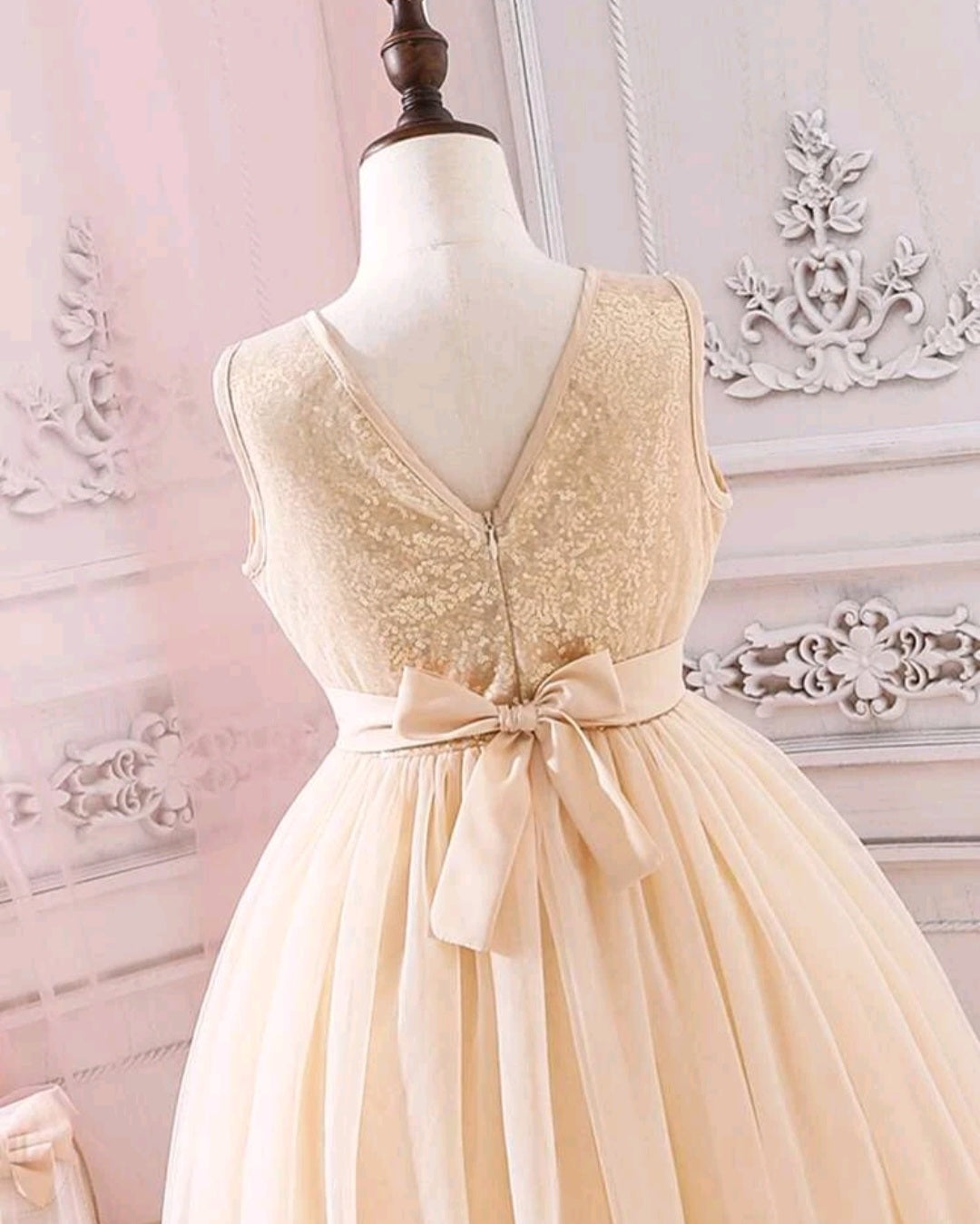 Cream Sequins Bust Special Occasions Tulle Dress and Belt / Headband  #1000260