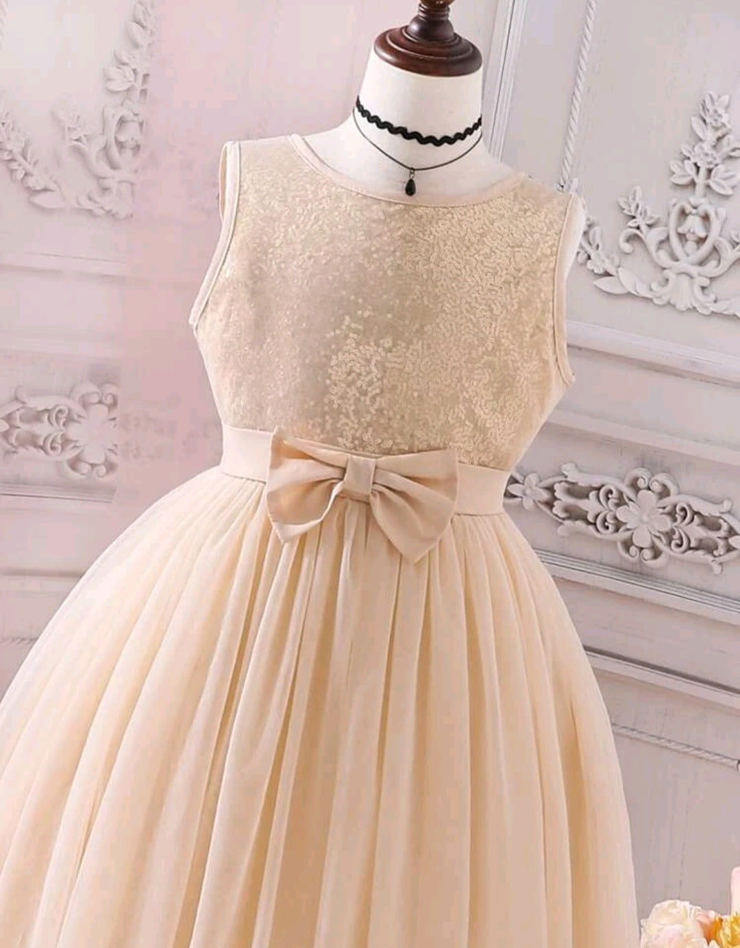 Cream Sequins Bust Special Occasions Tulle Dress and Belt / Headband  #1000260