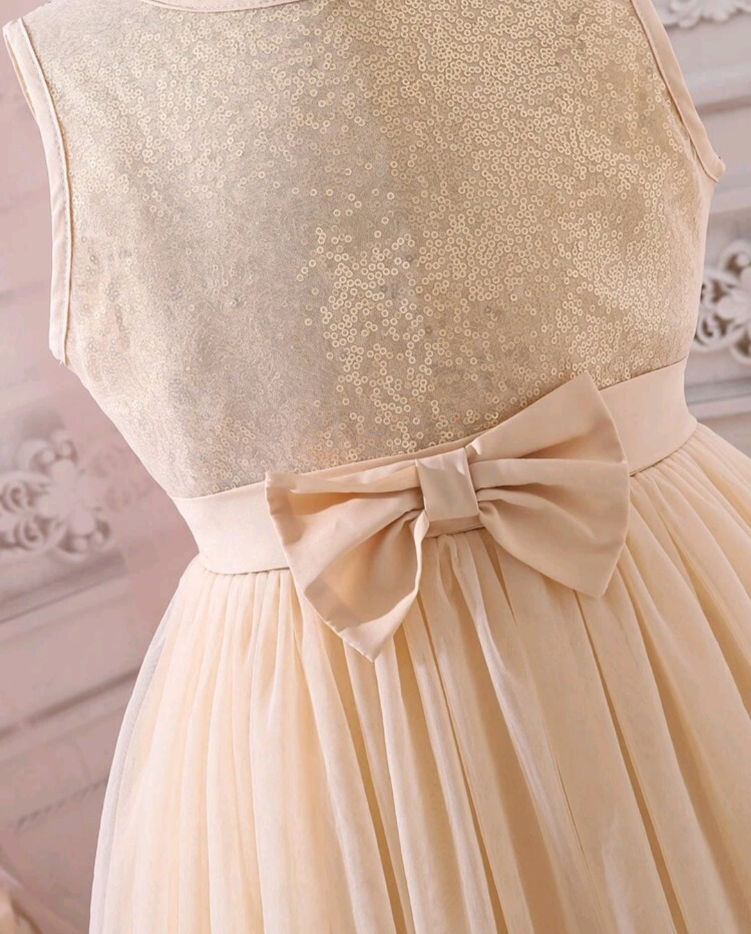 Cream Sequins Bust Special Occasions Tulle Dress and Belt / Headband  #1000260