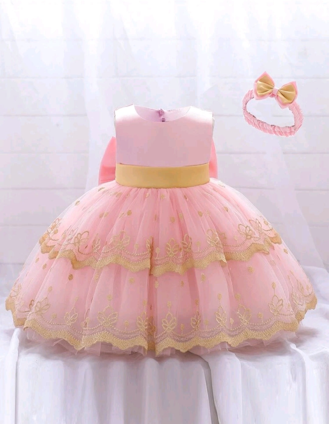 Pink and Gold Special Occasions Dress with Headband  #1001117