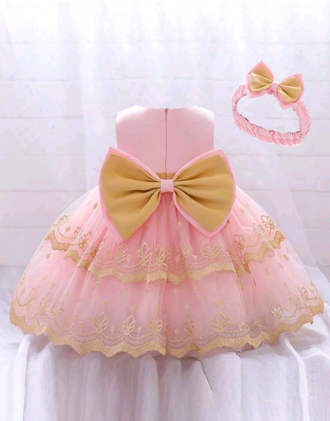 Pink and Gold Special Occasions Dress with Headband  #1001117