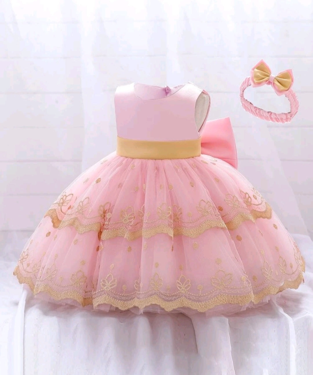 Pink and Gold Special Occasions Dress with Headband  #1001117