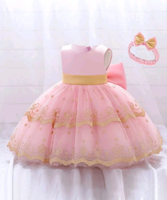 Pink and Gold Special Occasions Dress with Headband  #1001117