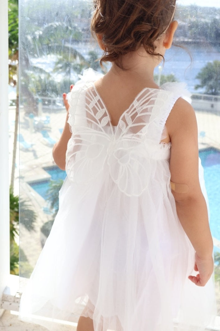 Cream Lace Butterfly Tulle Dress #1001151