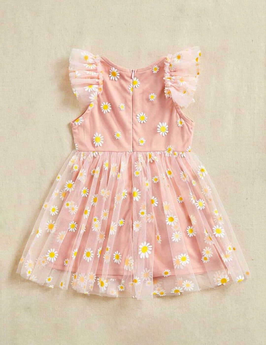 Peachy Pink Daisy Dress with Ruffle Sleeves #10020