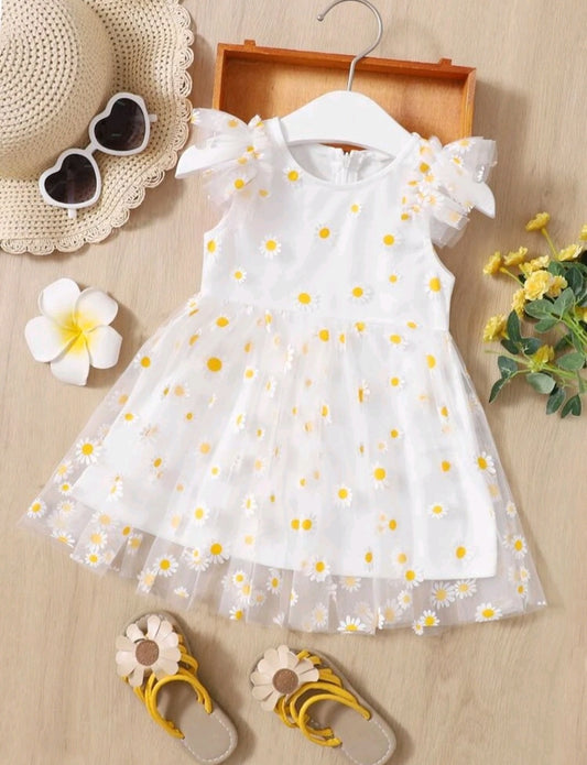 White Daisy Dress Ruffle Sleeve #10019