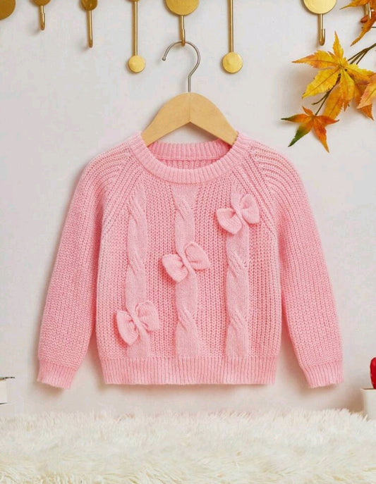 Pink Cable Knitted Sweater with Bow Detail #1000212