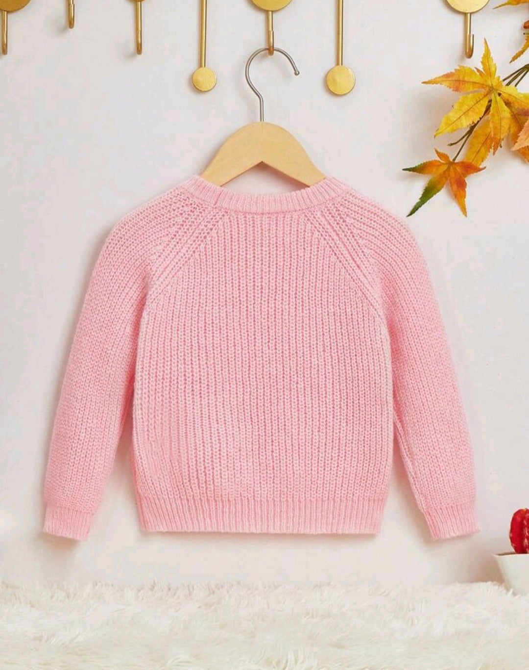 Pink Cable Knitted Sweater with Bow Detail #1000212