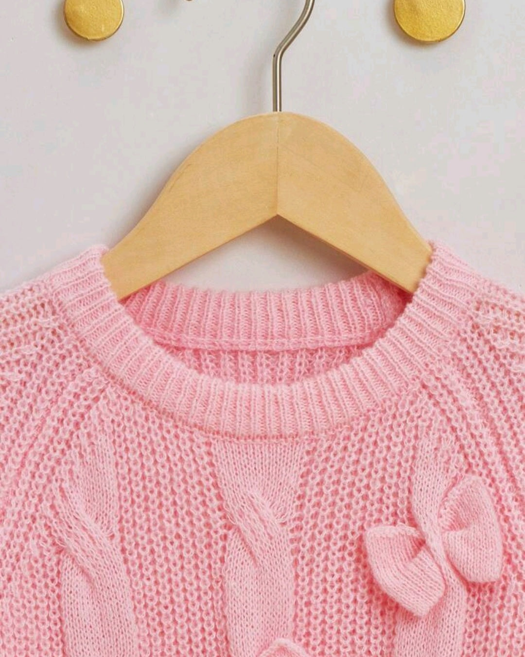 Pink Cable Knitted Sweater with Bow Detail #1000212