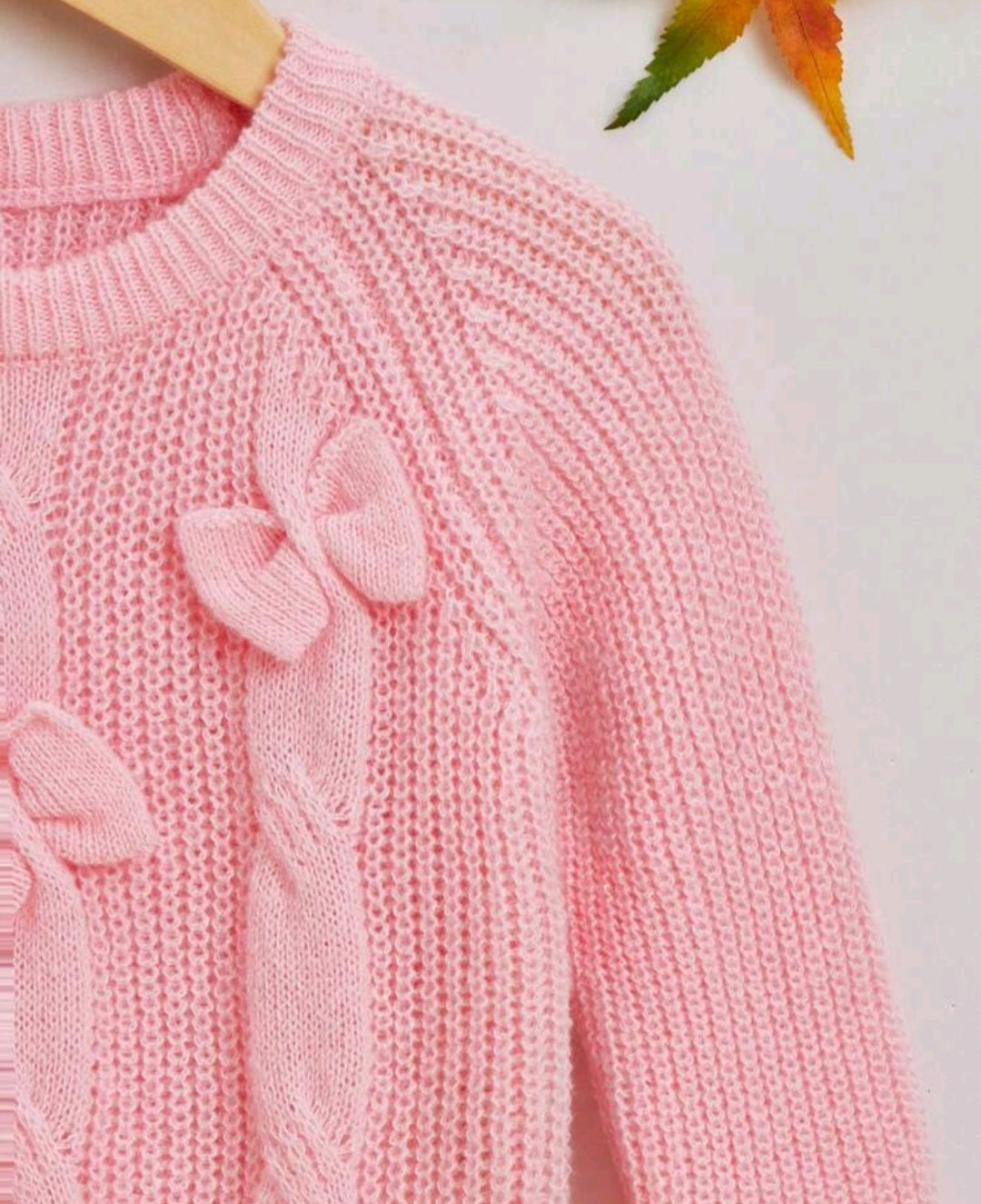 Pink Cable Knitted Sweater with Bow Detail #1000212