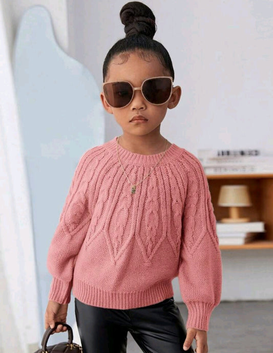 Dusty Pink Crewnek Cable Knited Sweater #1000213