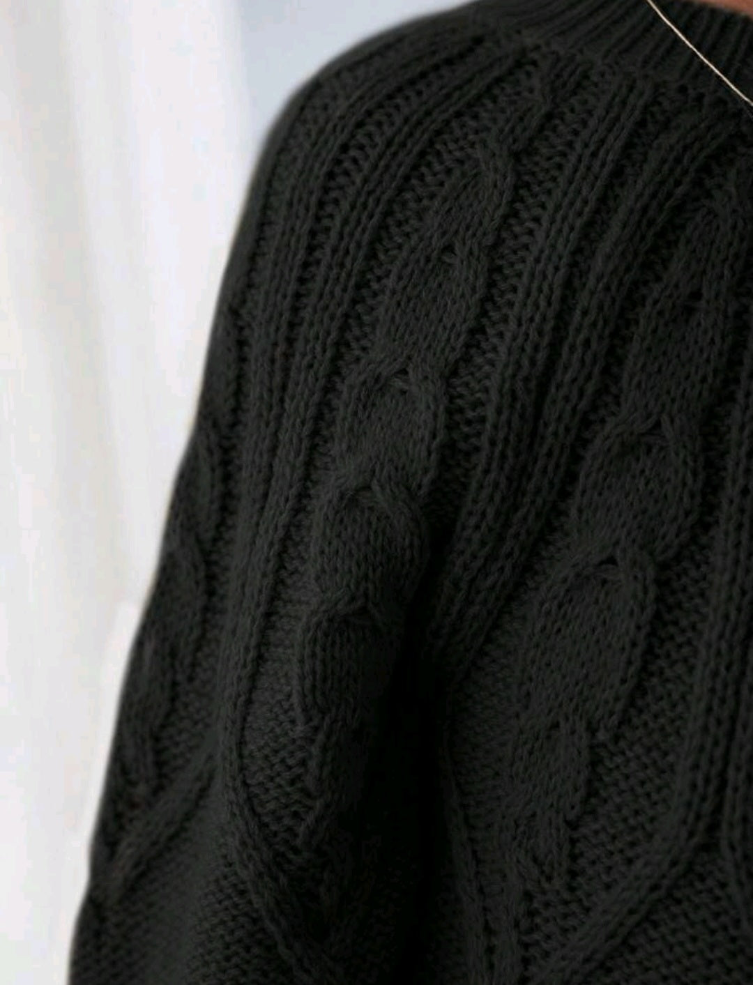 Black Crewnek Cable Knited Sweater Gender Neutral  #1000216