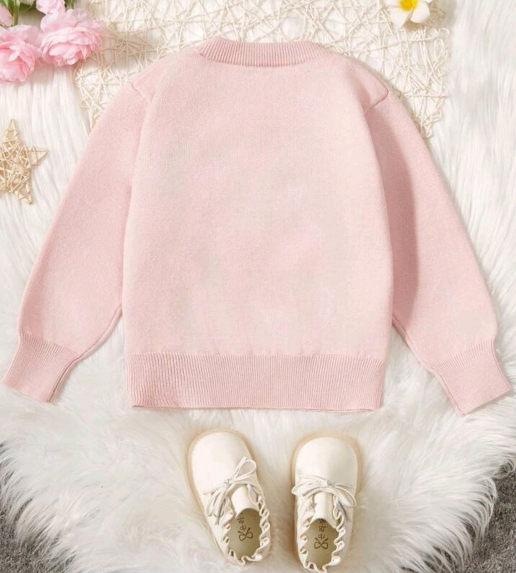 Pink Ruffle Trim Sweater with Floral Detail #1000230