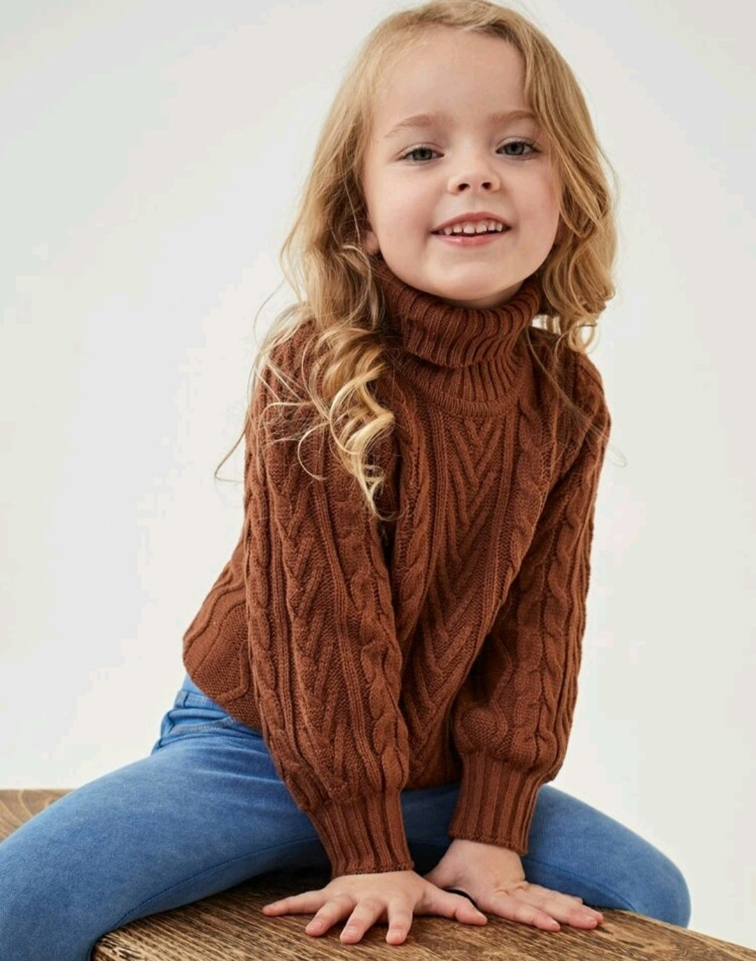 Chocolate Cable Knit Turtle Neck Sweater Gender Neutral #1000231