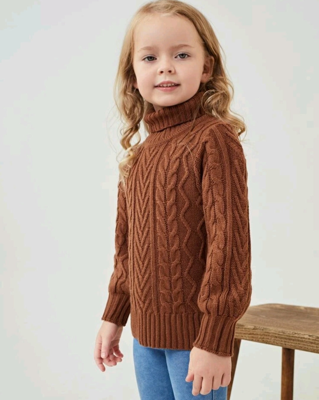 Chocolate Cable Knit Turtle Neck Sweater Gender Neutral #1000231