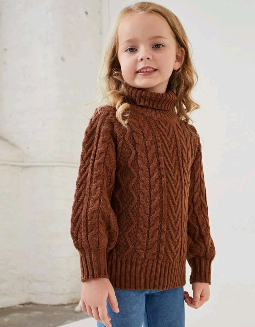 Chocolate Cable Knit Turtle Neck Sweater Gender Neutral #1000231