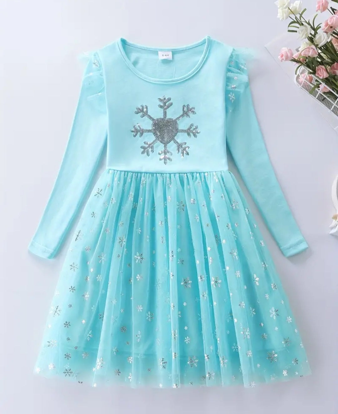 Blue Snow Princess Dress with Embroidered Snowflake #1002001