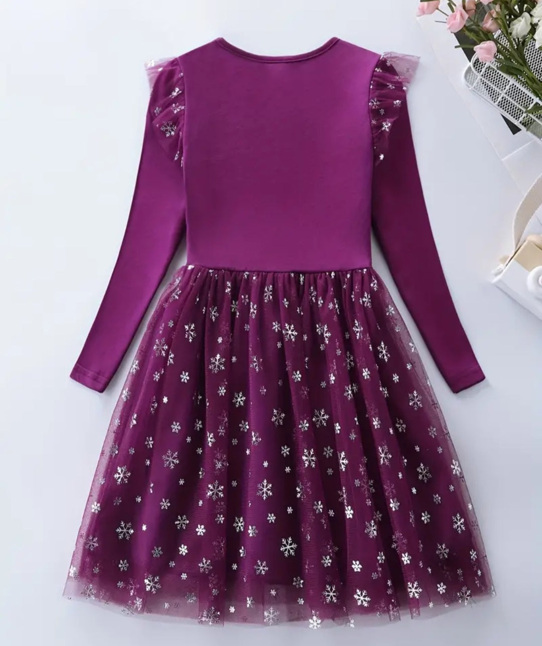 Plum Snow Princess Dress with Embroidered Snowflake #1002003