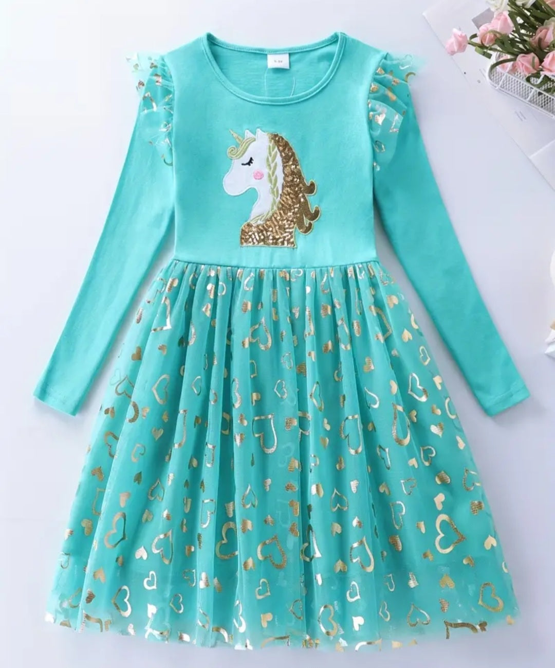 Teal Sequins Unicorn Dress #1002007