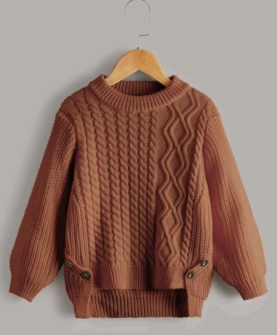 Mocha Cable Knited Crew Neck Sweater,&nbsp; Gender Neutral #10020016