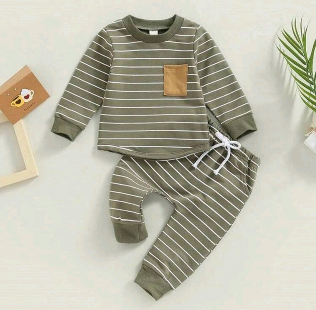 Army Crewnek Striped Activewear Set #2000375