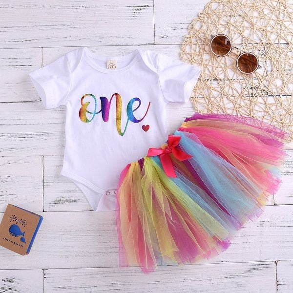 Birthday Outfit Romper with Rainbow/ Unicorn Tutu #1000950