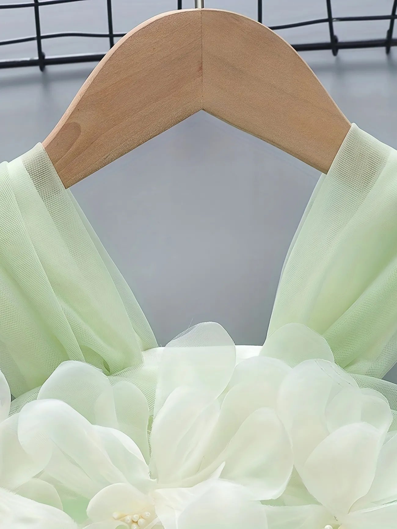 Chai Green Tulle Dress with Floral Detail #1001177