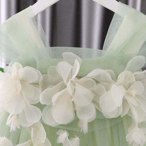 Chai Green Tulle Dress with Floral Detail #1001177