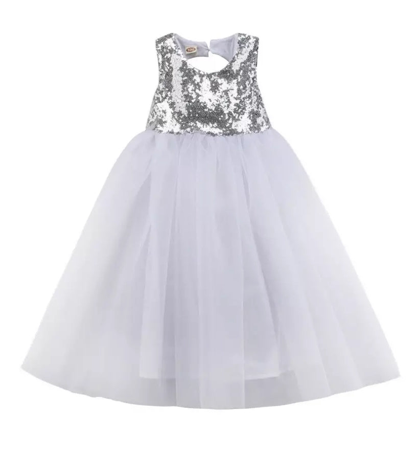 Silver Sequins and White Dress #1000124