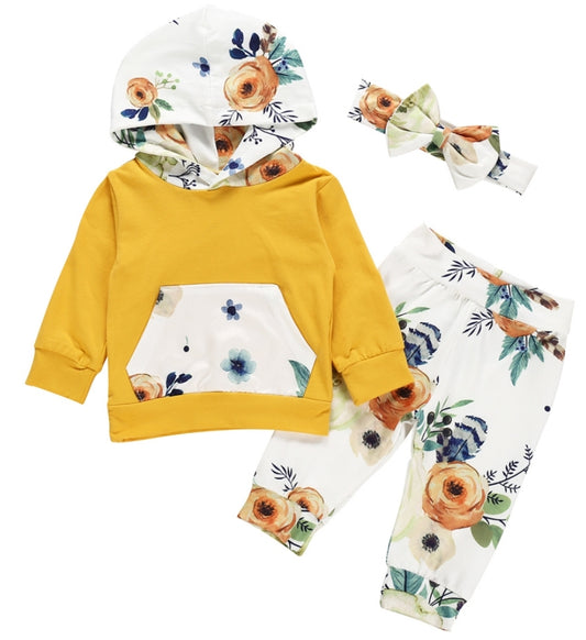 Floral Yellow Hoodie with Floral Pants and Headband #1000131