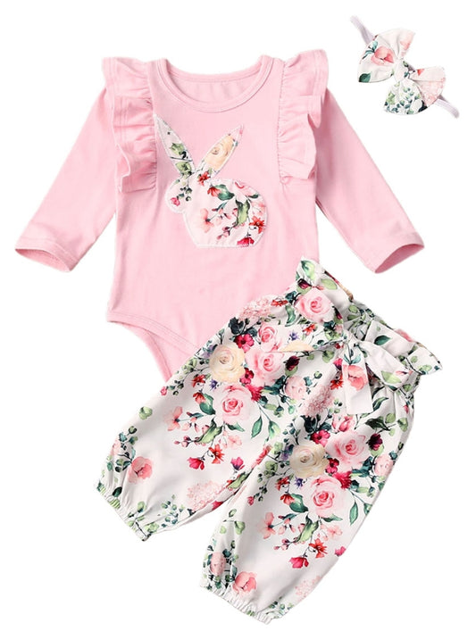 Pink Bunny Floral and Bowknot Pants #100073