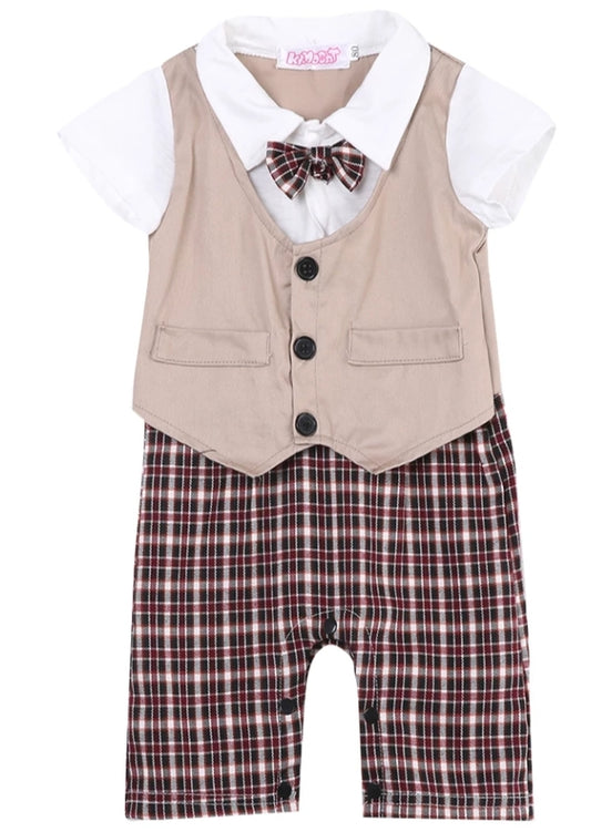 Camel and Checked, Gentleman Romper Jumpsuit #200083