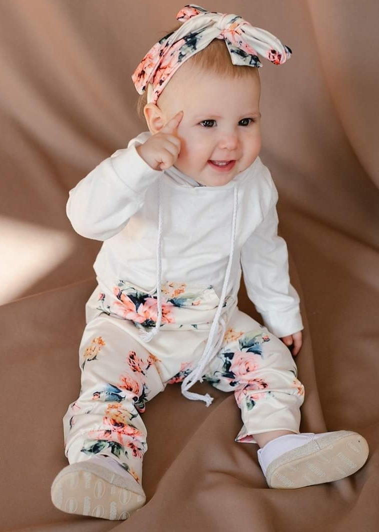 White Floral Hoodie with Floral Pants and Headband #100057