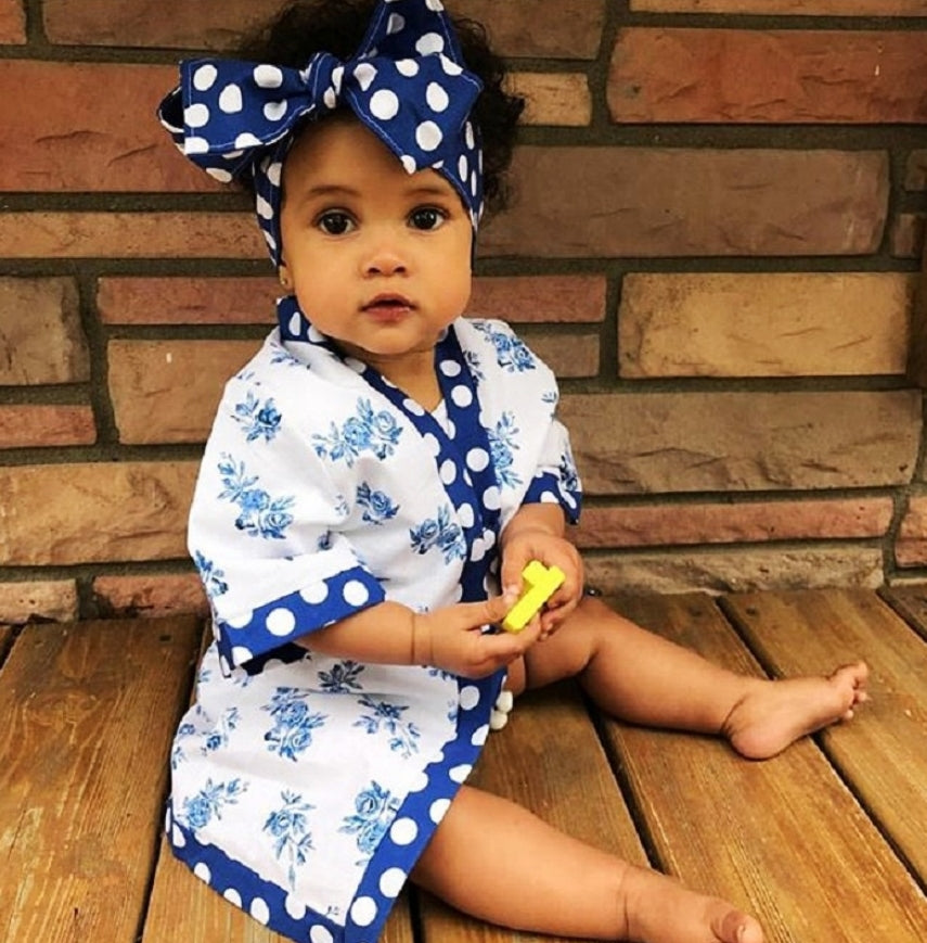 Royal Blue Floral Kimono with Bloomer and Headband #1000659