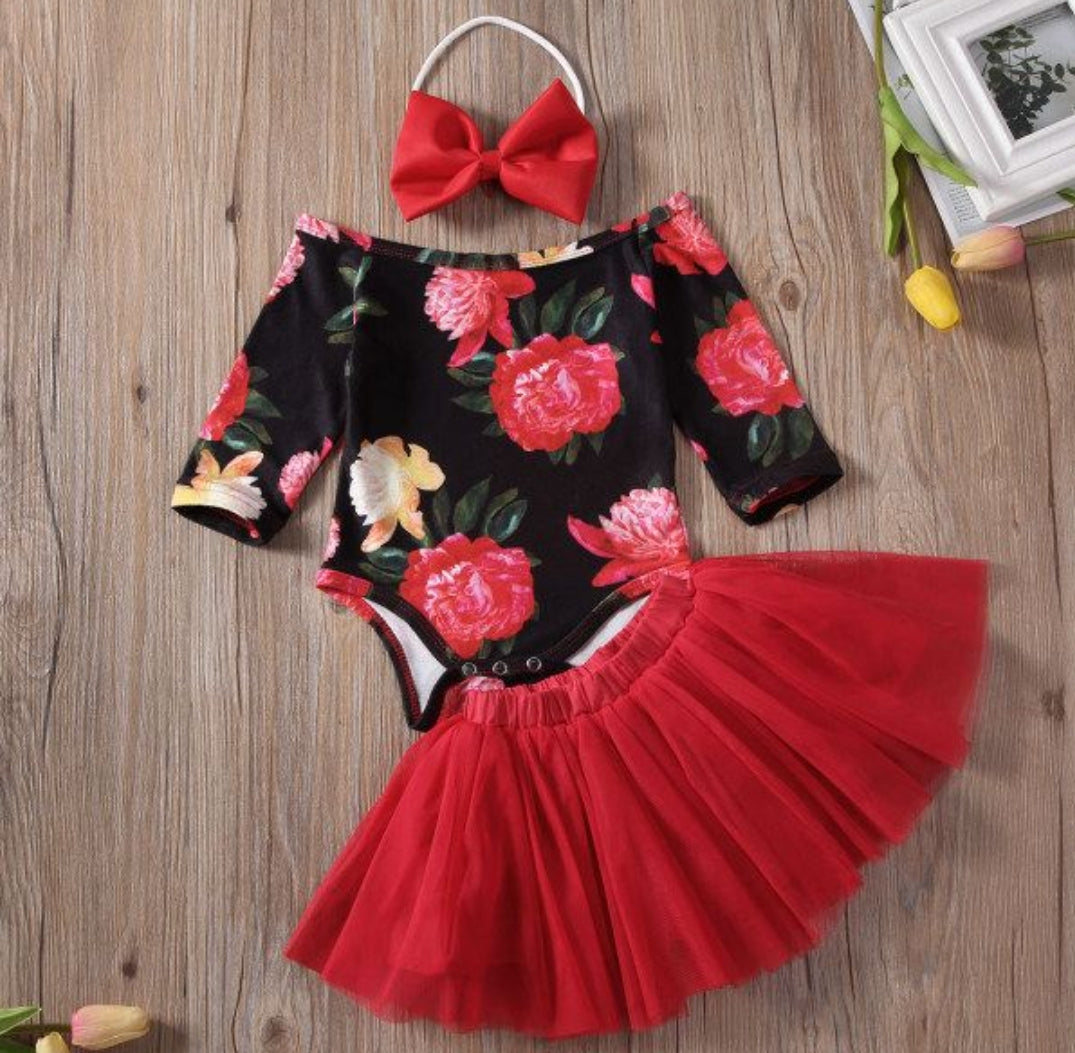 Rose Leotard, Red Tutu and Headband #1000140