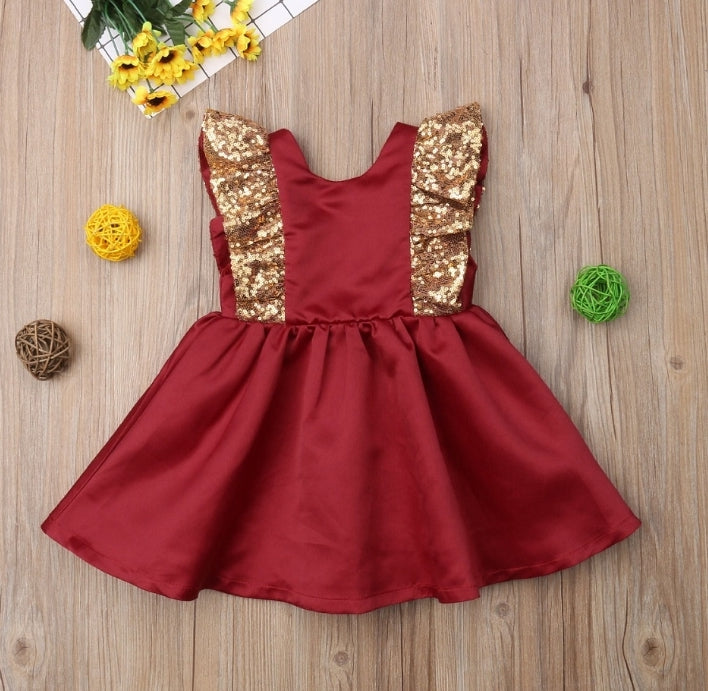 Red Ruffle Dress with Sequins Detail #1000644